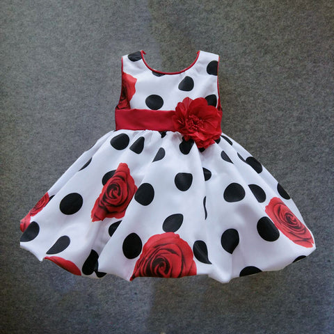 6M-4T baby girls dress Black Dot Red Bow infant summer dress for birthday party sleeveless princess floral vestido infantil